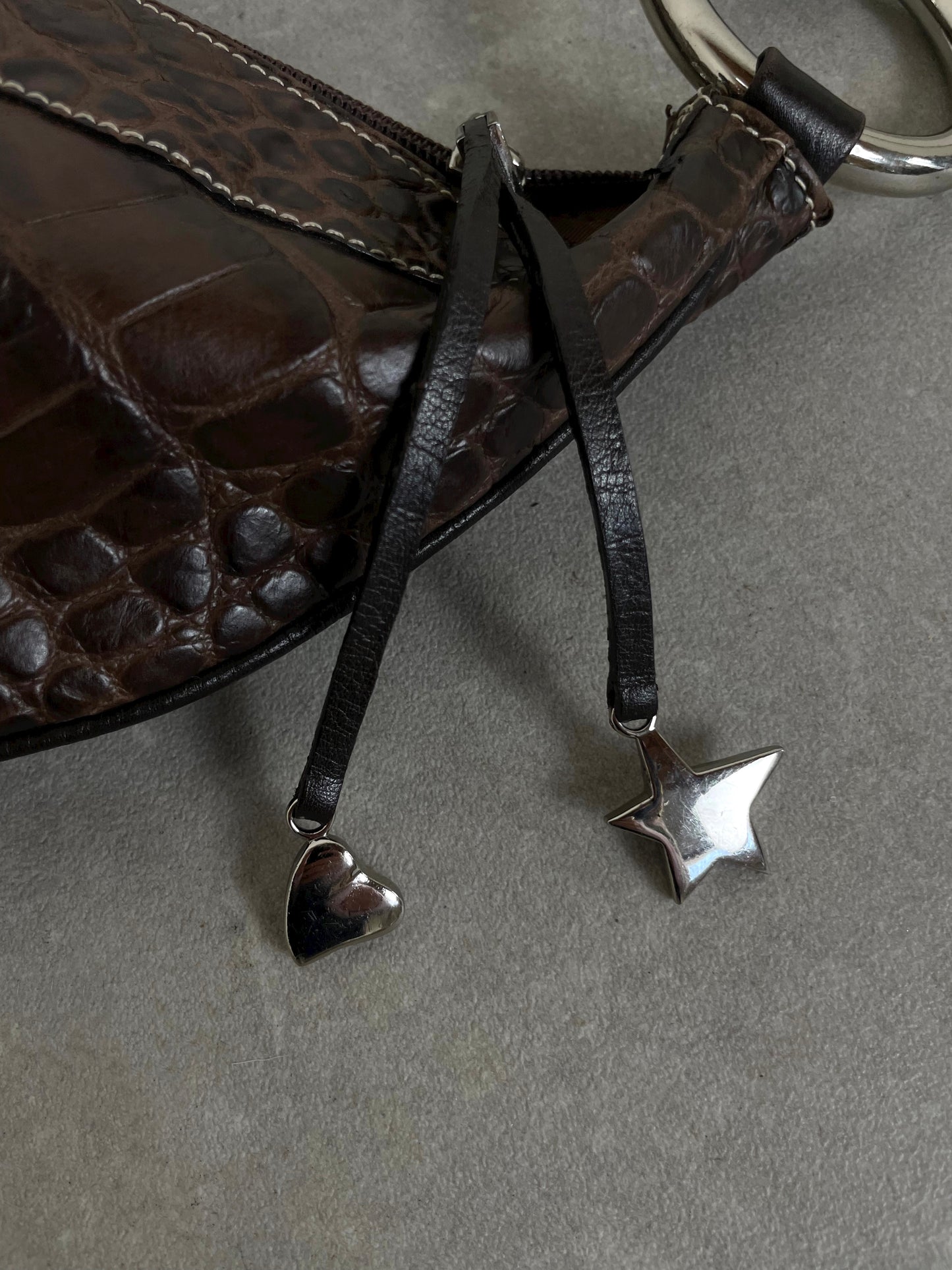 Borsa hobo in vera pelle effetto coccodrillo