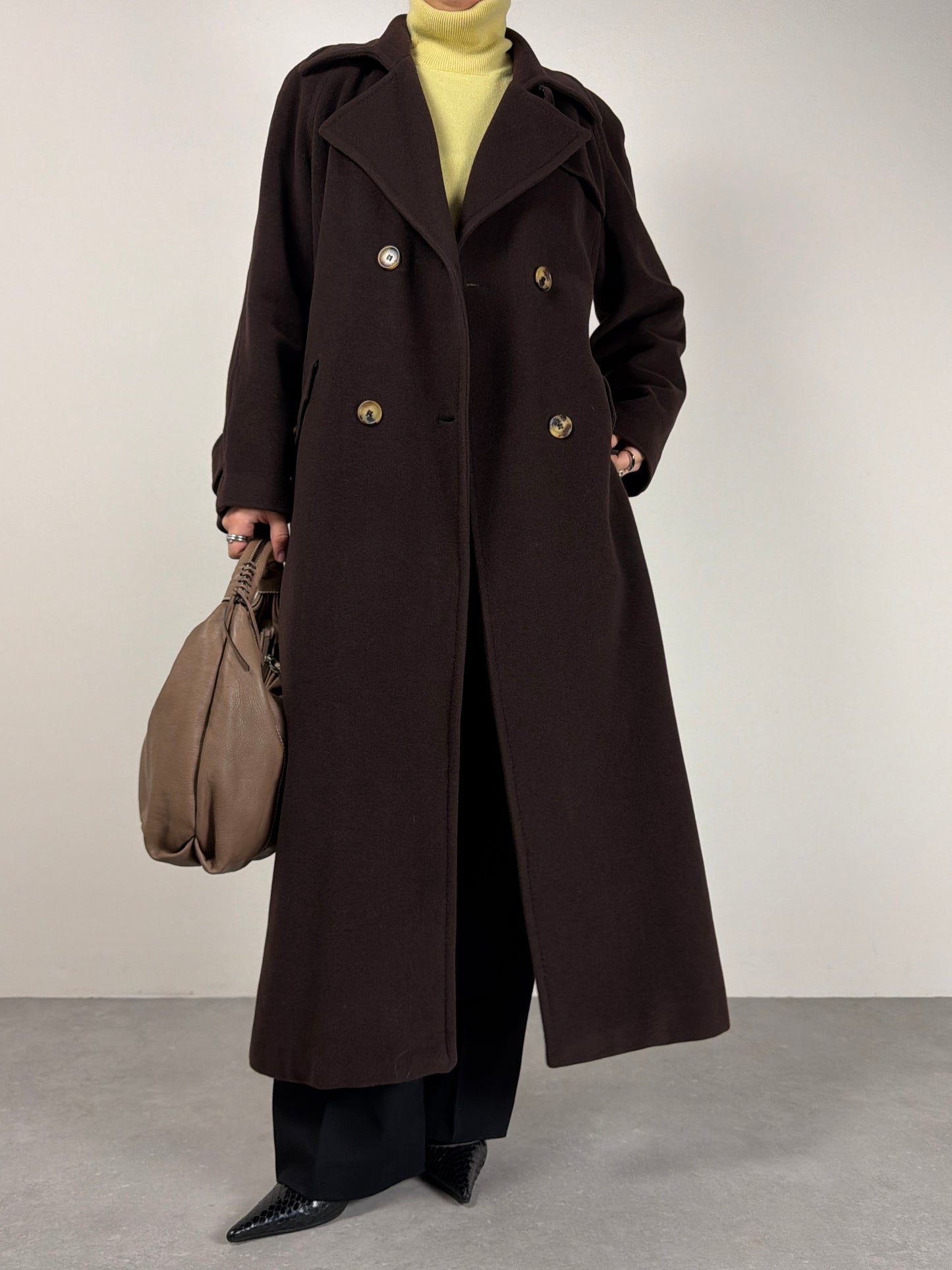 Cappotto lungo in lana color cioccolato