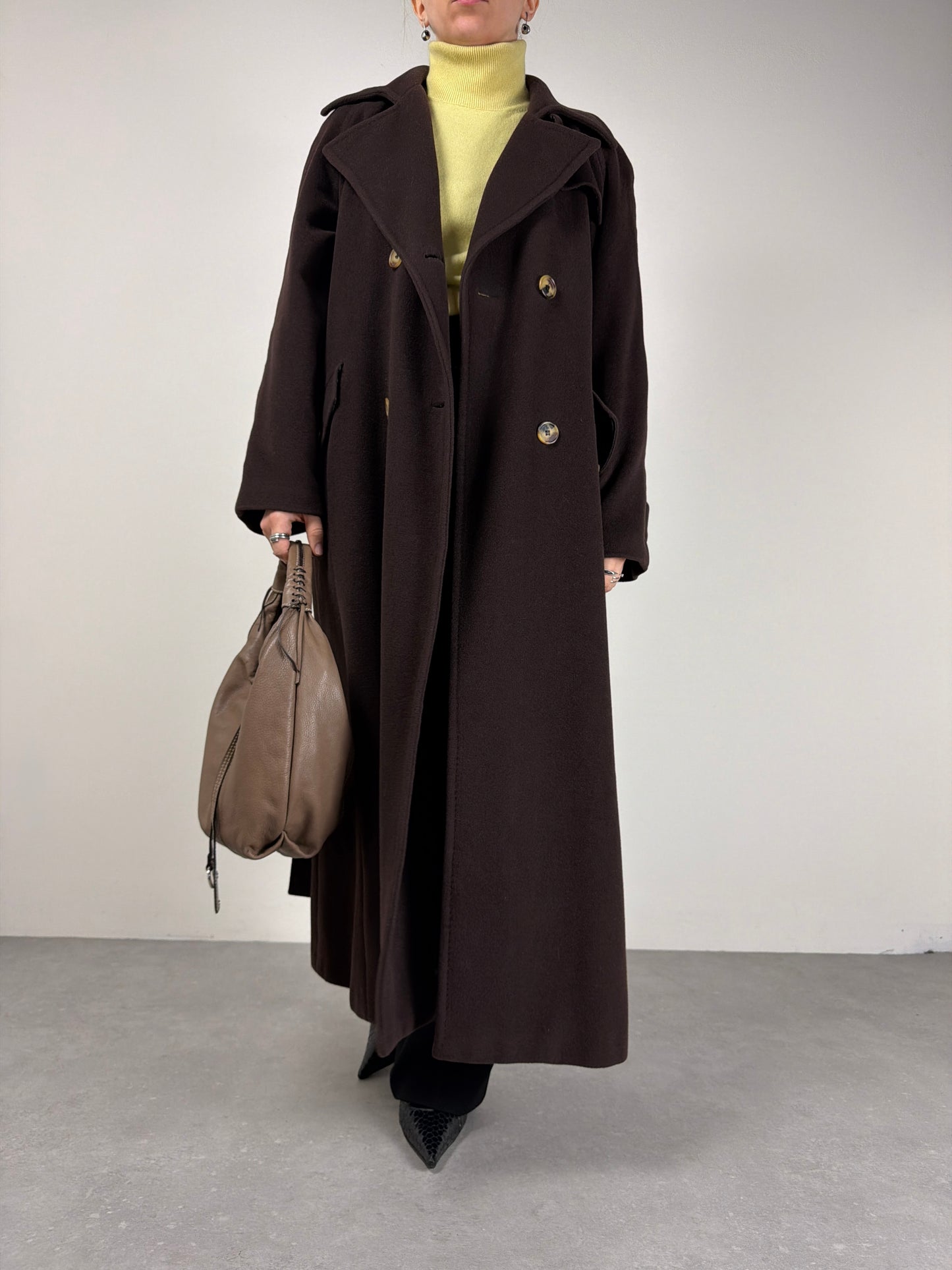 Cappotto lungo in lana color cioccolato