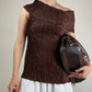 Top vintage marrone effetto crinkle