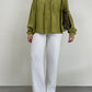 Camicia in pura seta verde oliva