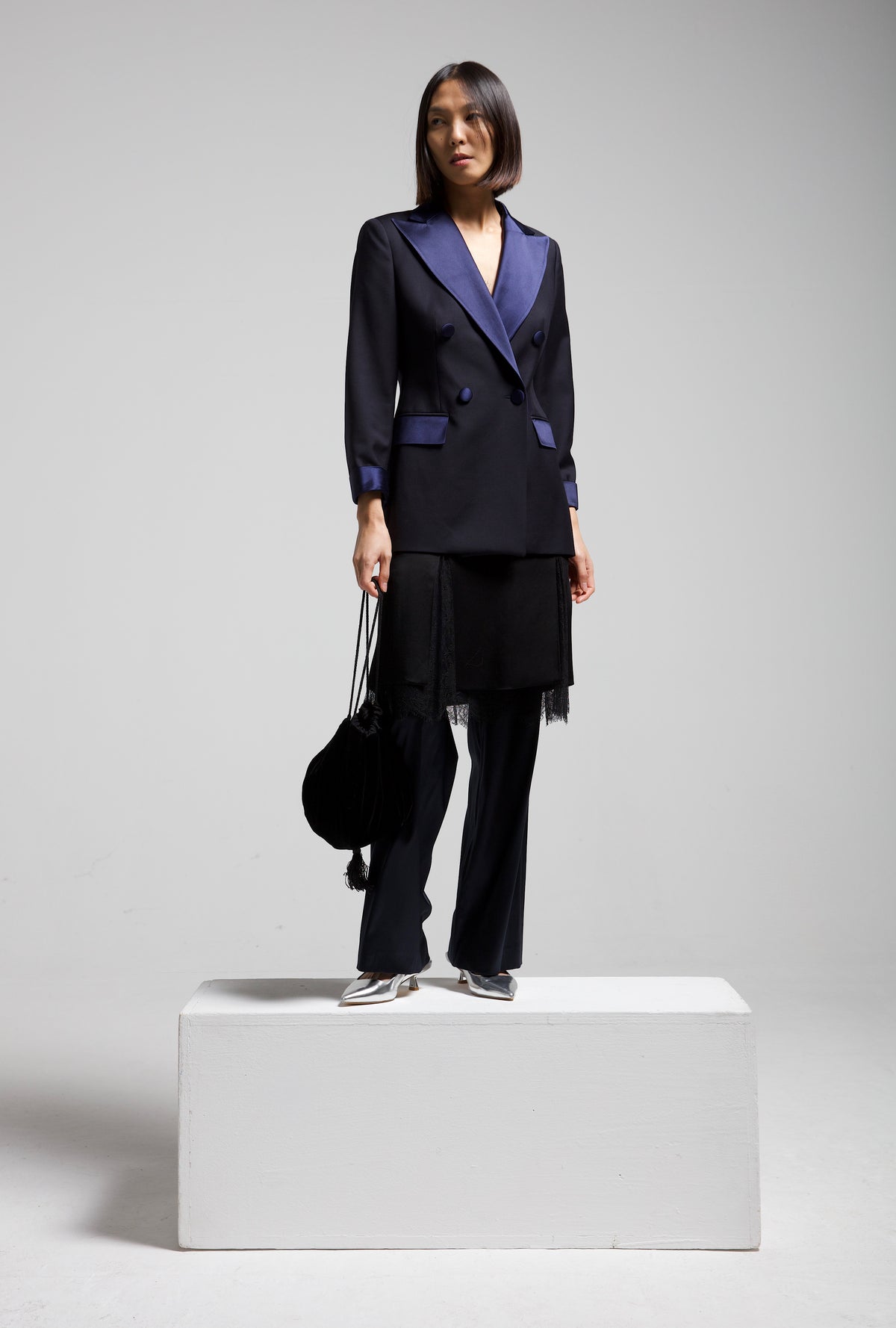 Blazer smoking vintage in lana blu
