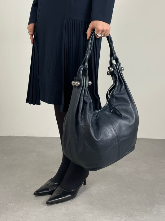 Hobo bag in vera pelle blu