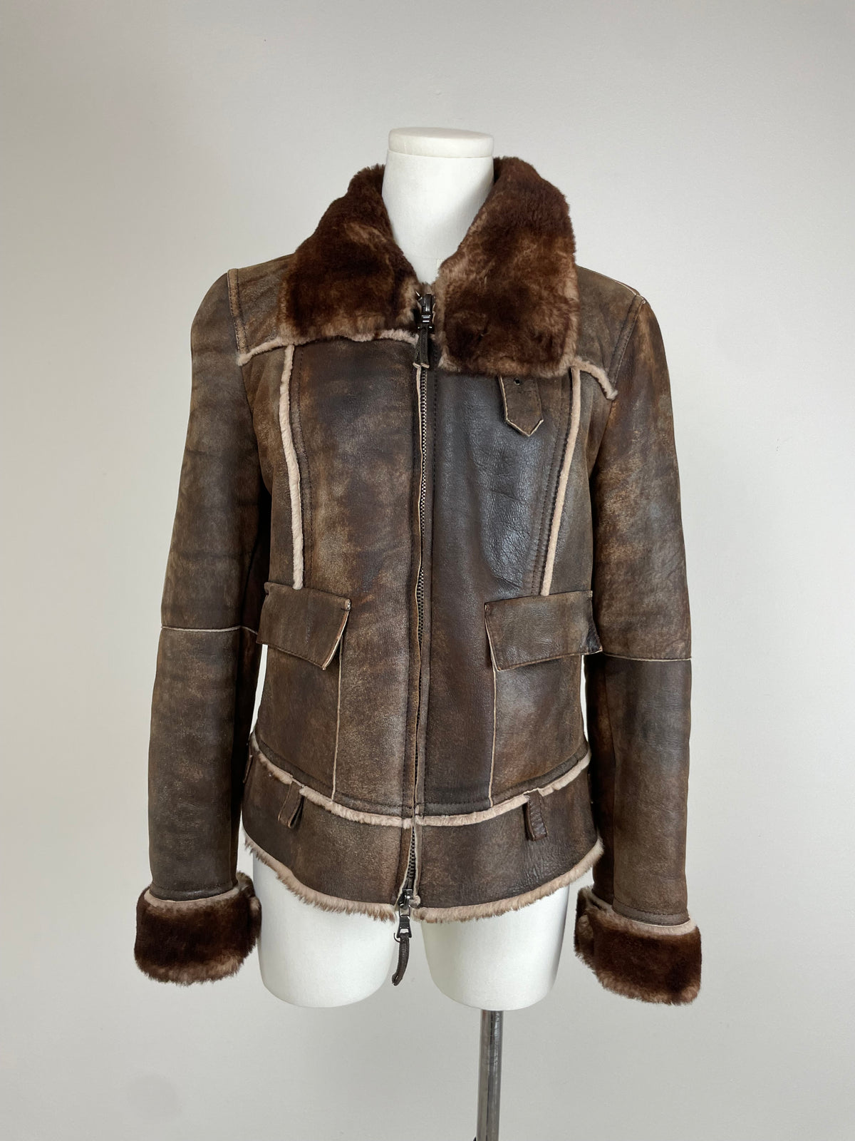 Marella montone in vero shearling marrone