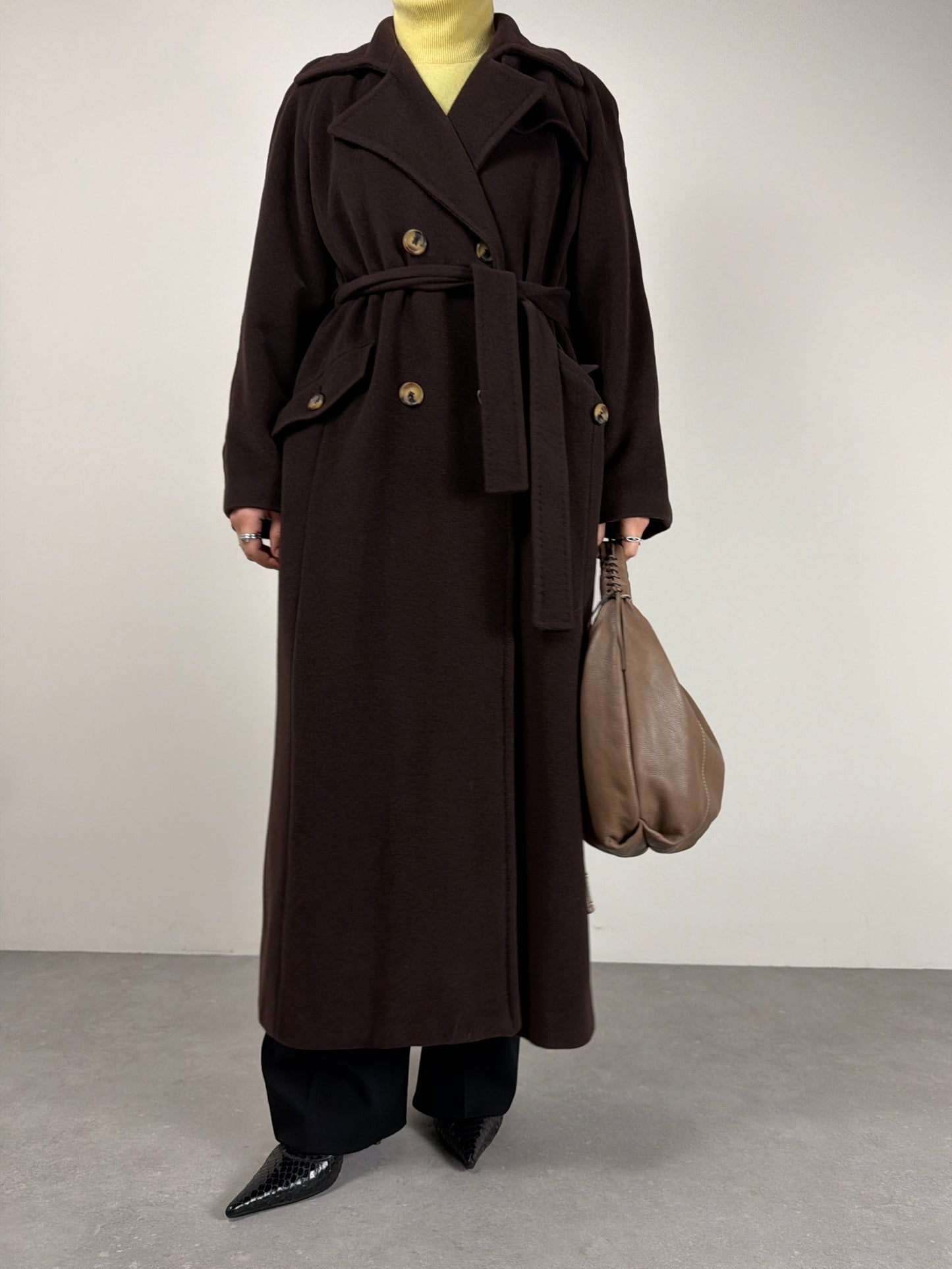 Cappotto lungo in lana color cioccolato