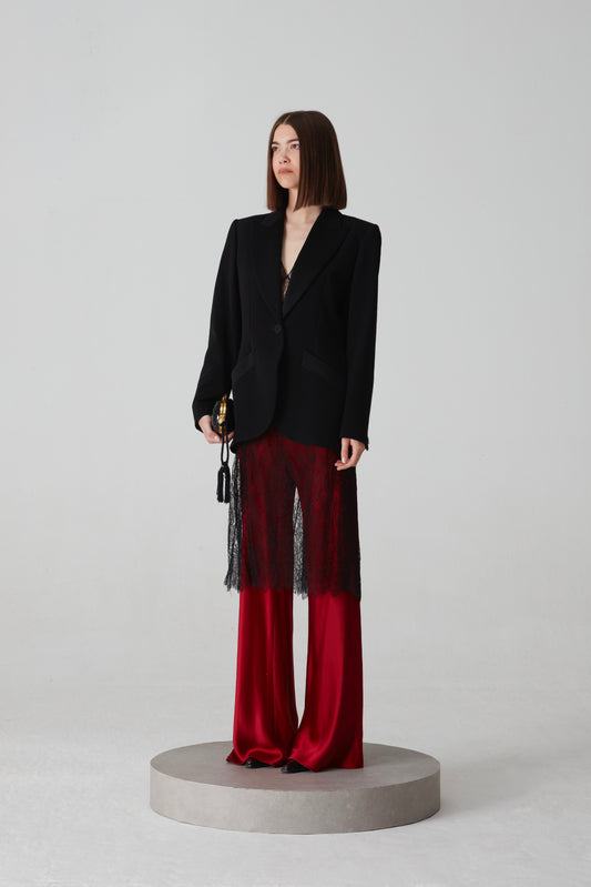 Pantalone in pura seta tagliato in sbieco