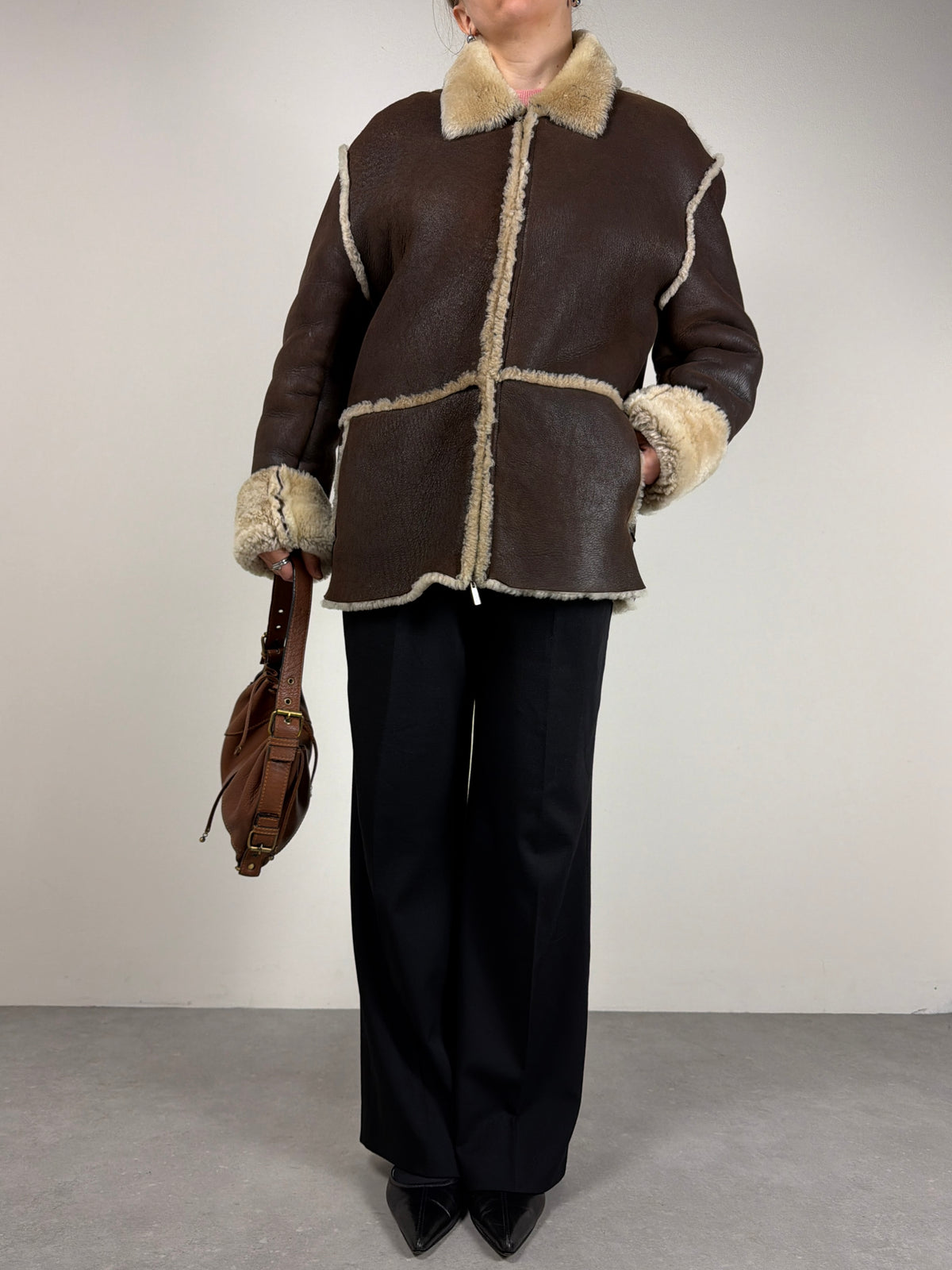 Shearling vintage made in Italy marrone con pelo beige