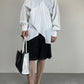 Shopper in vera pelle nera con inserti bianchi
