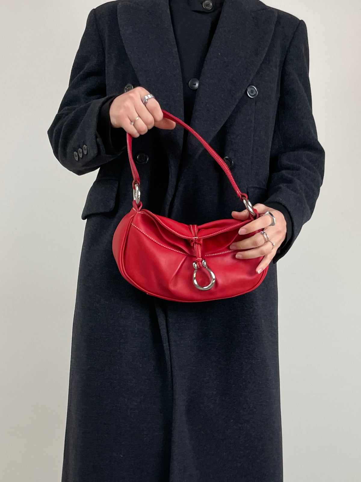 Borsa baguette in vera pelle rossa