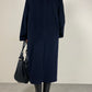 Cappotto a doppiopetto lungo blu in lana made in Italy
