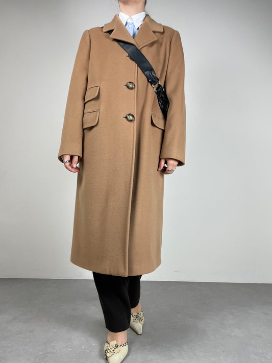 Cappotto in pura lana color cammello Made in Italy