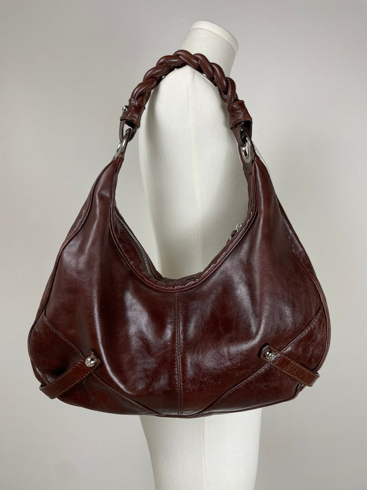 Hobo bag in vera pelle marrone