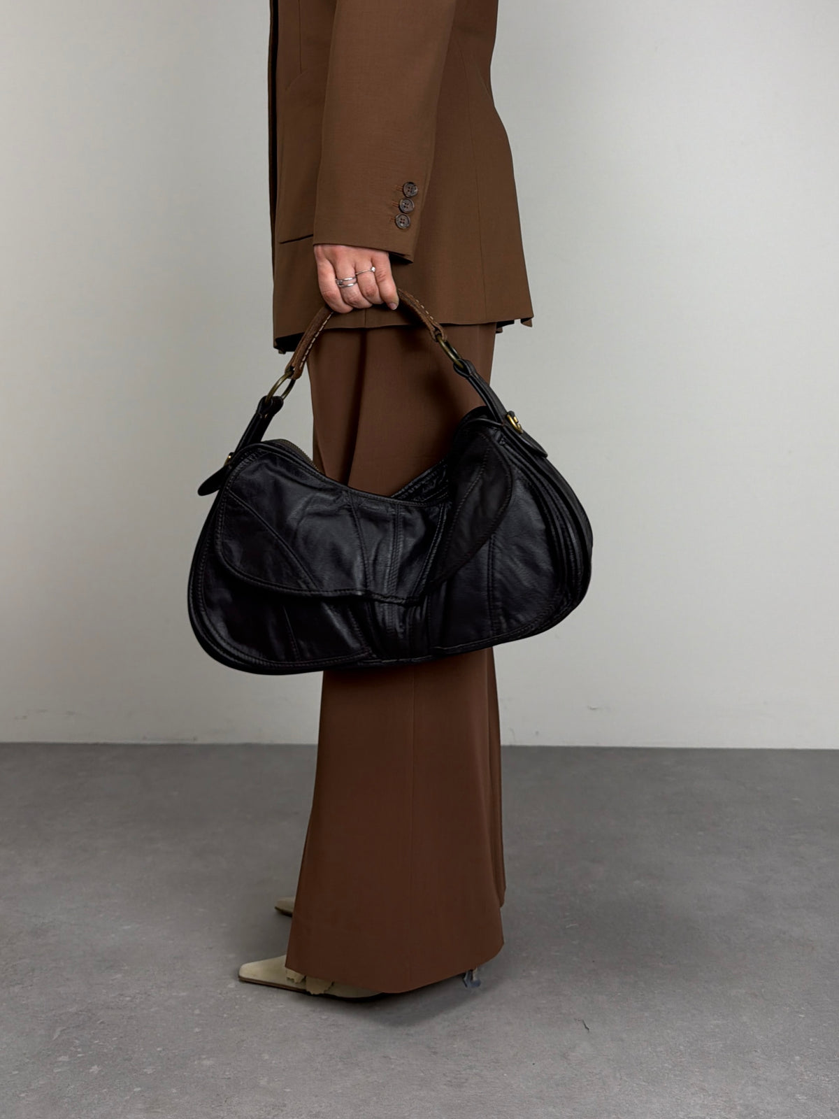 Borsa da spalla in vera pelle testa di moro
