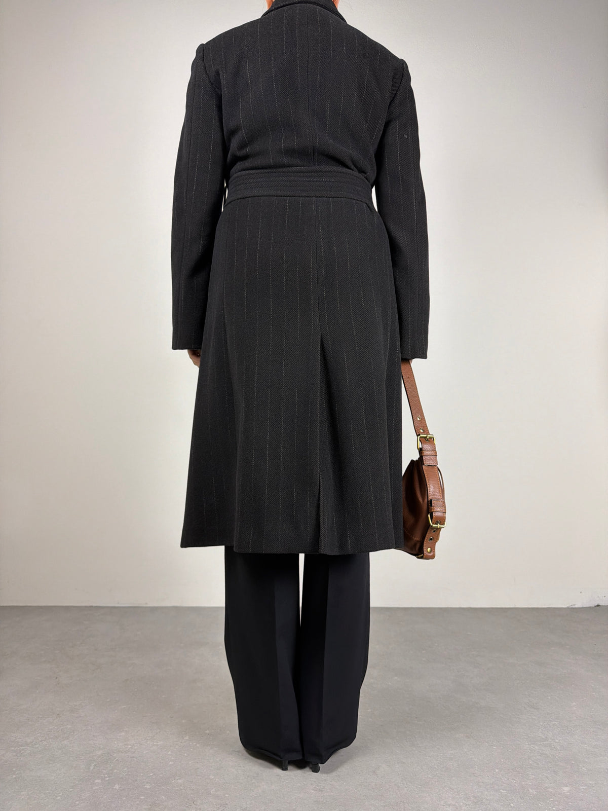 Cappotto gessato in lana e angora made in Italy
