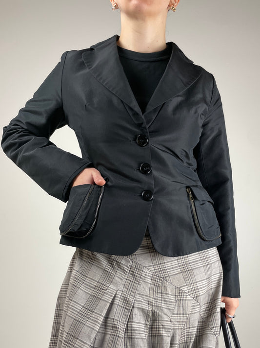 Blazer in taffetà di cotone e seta con tasche a soffietto con zip