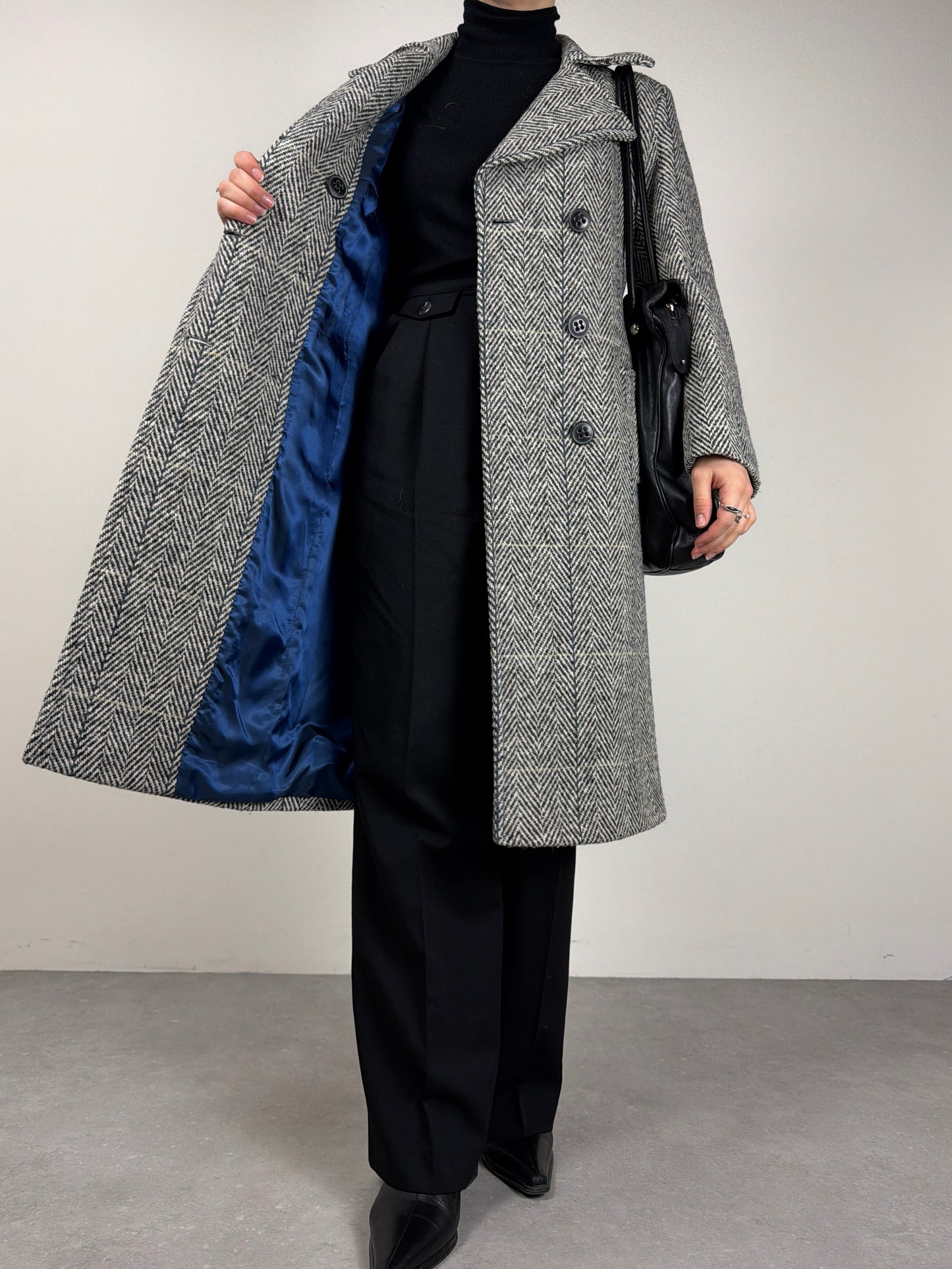 Cappotto vintage in 100% lana fantasia spigata