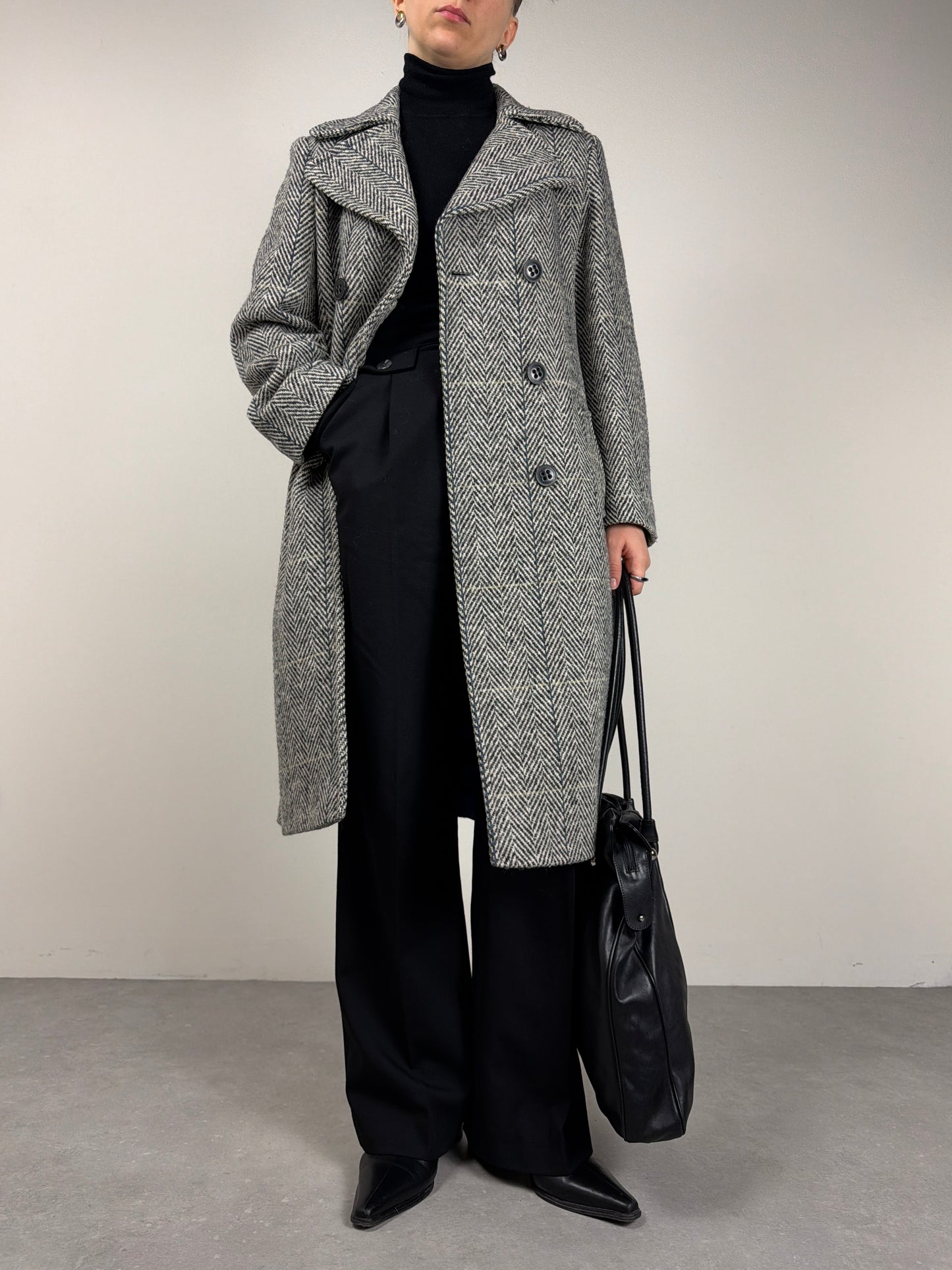 Cappotto vintage in 100% lana fantasia spigata