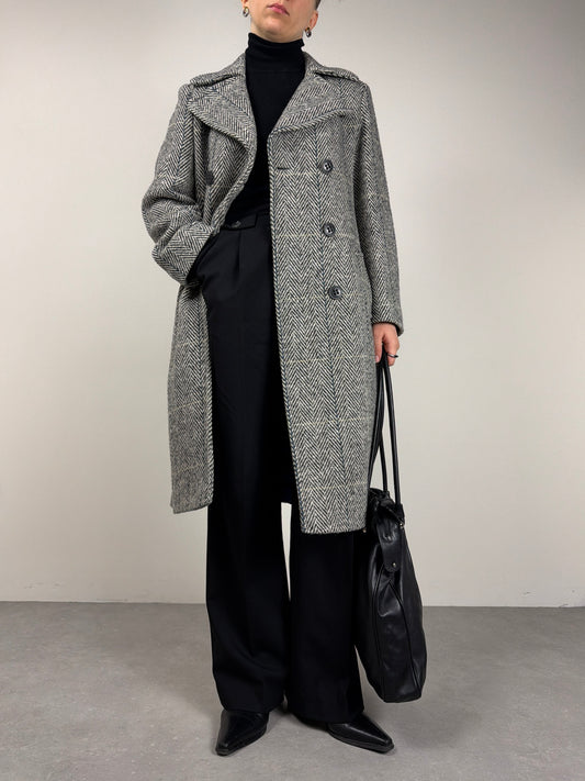 Cappotto vintage in 100% lana fantasia spigata