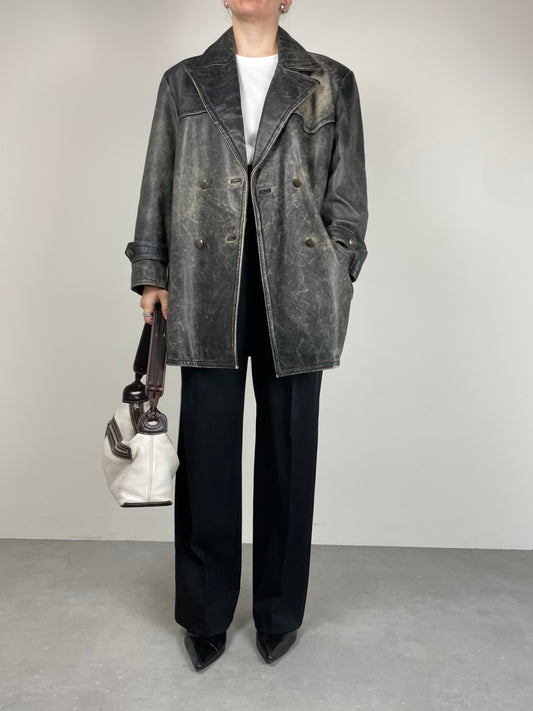 Giacca in vera pelle effetto distressed