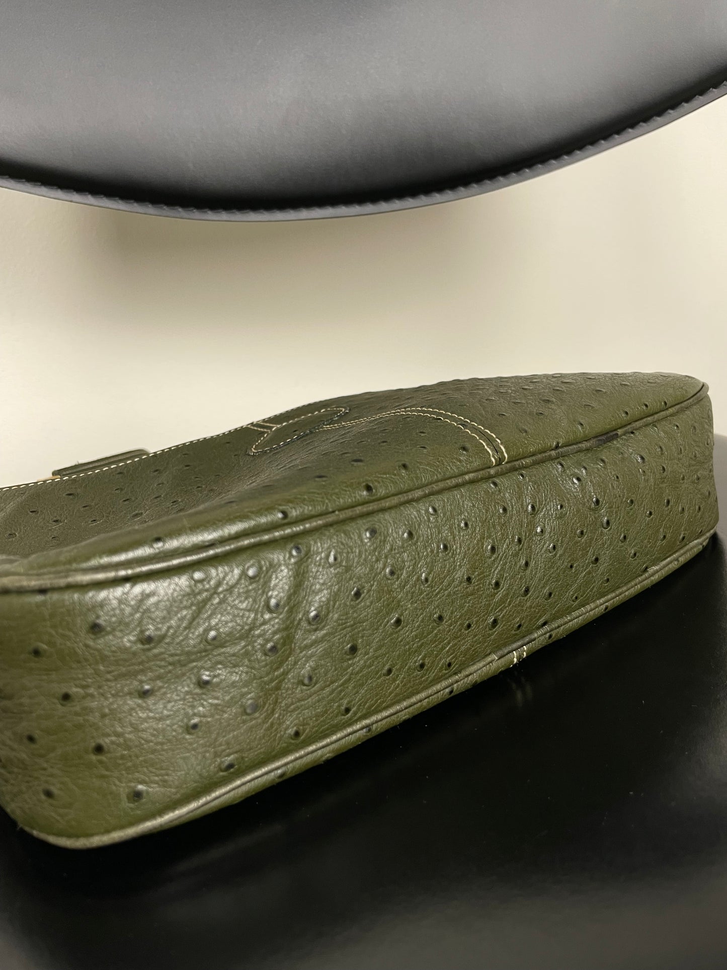 Vintage olive green ostrich leather bag