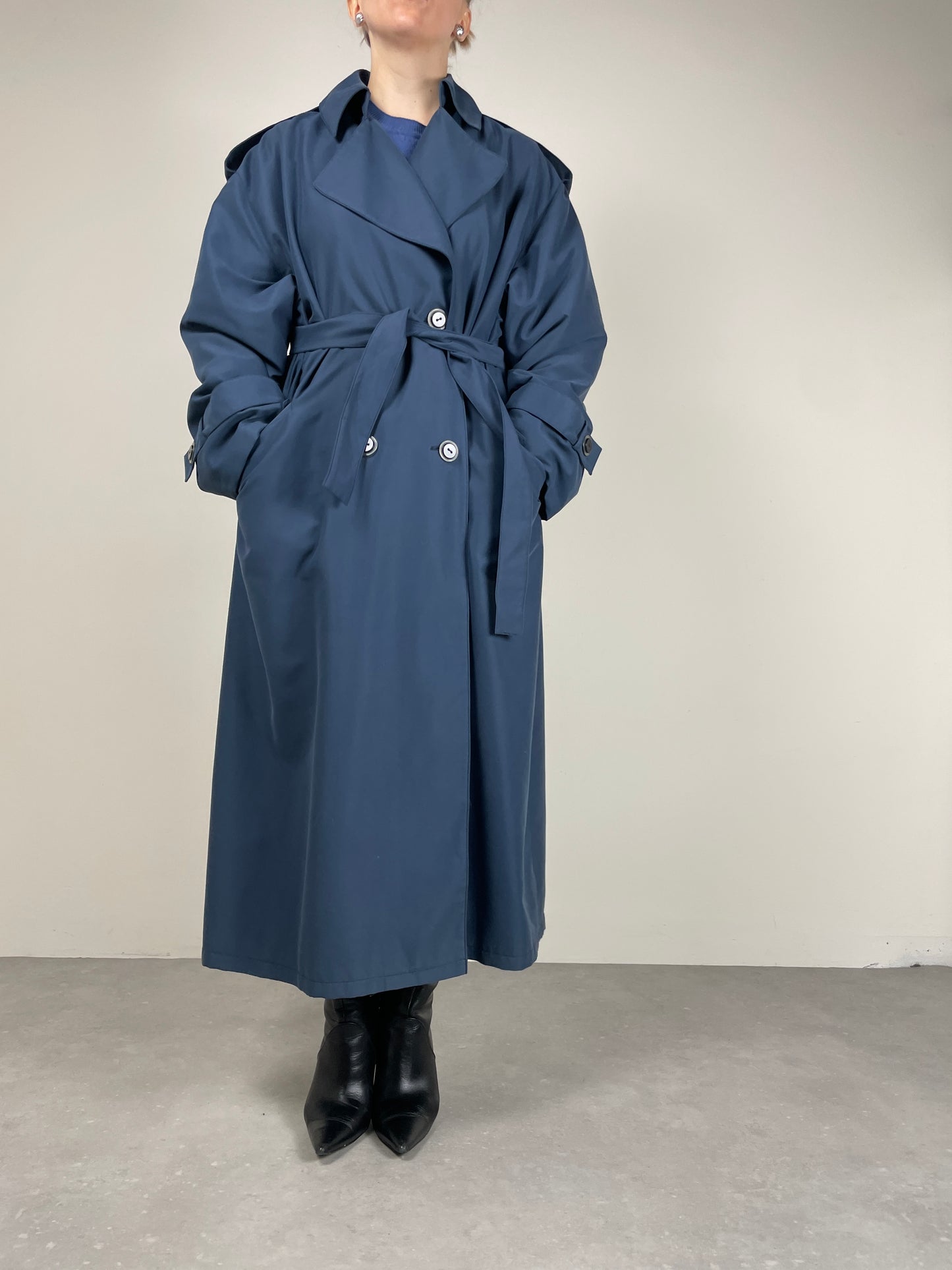 Trench vintage con gilet staccabile in vera pelliccia lapin
