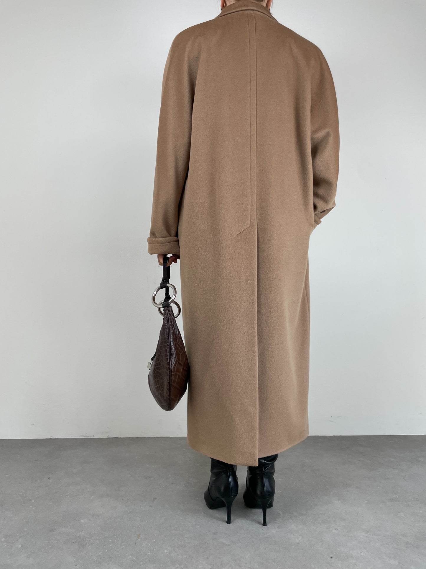 Cappotto vintage cammello in lana, angora e cashmere