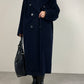 Cappotto a doppiopetto lungo blu in lana made in Italy