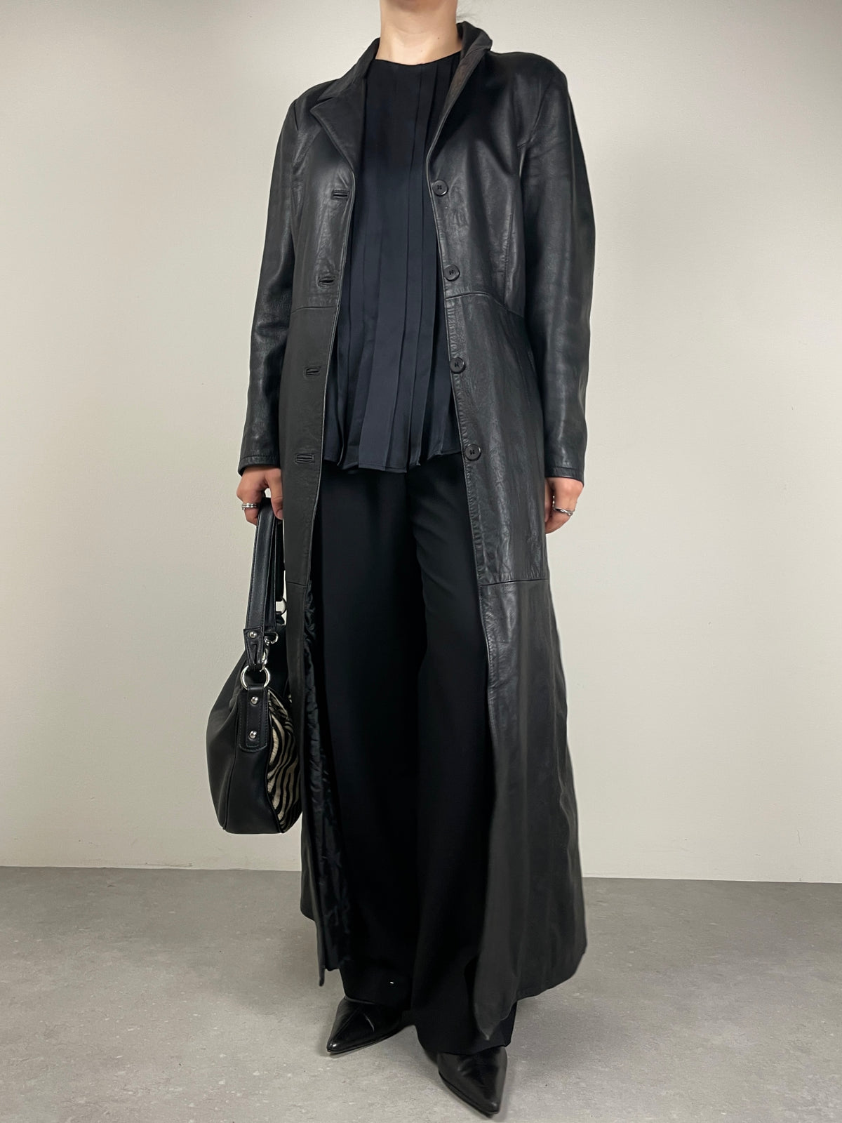 Trench lungo in vera pelle nero