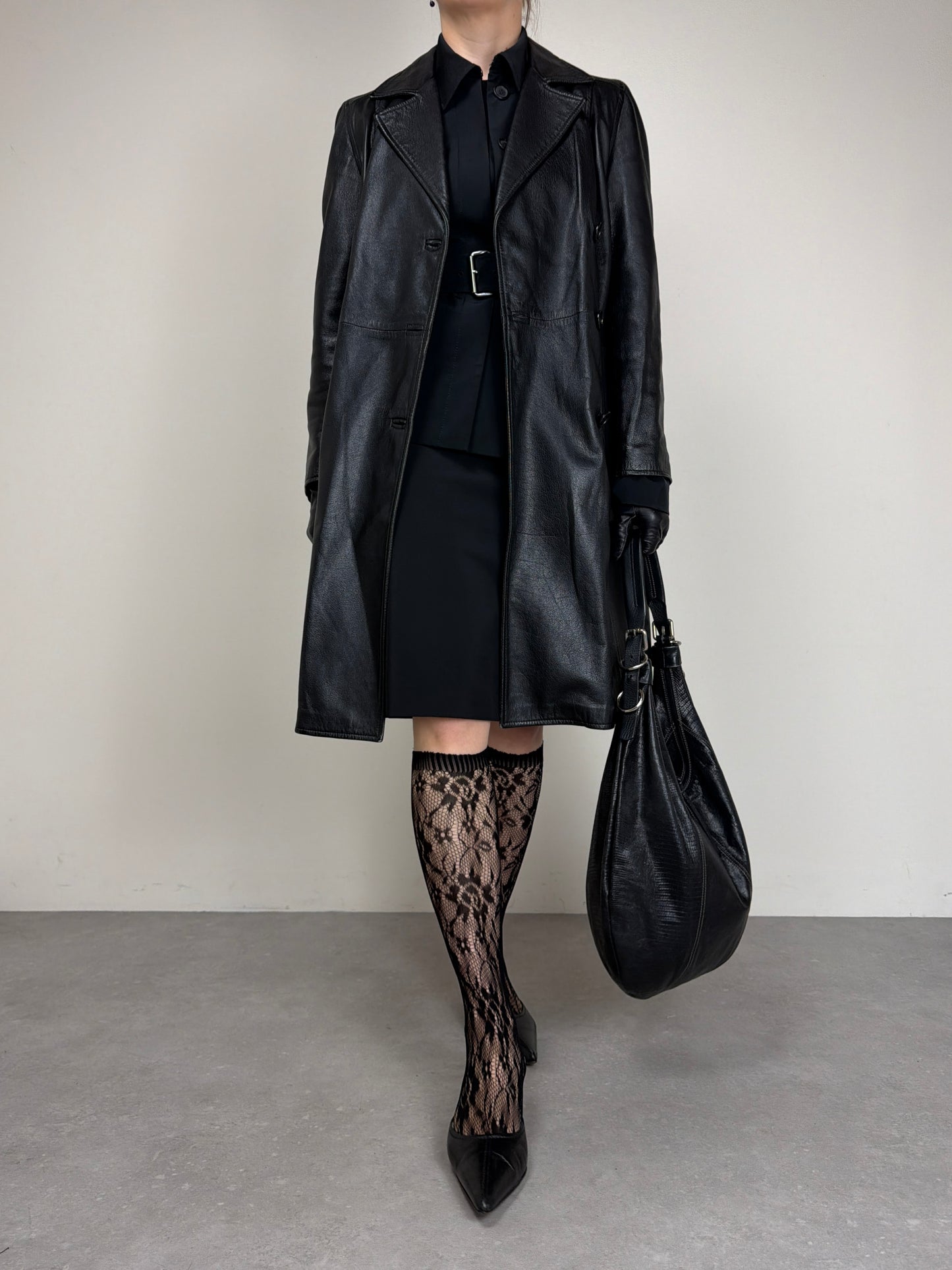 Trench vintage in vera pelle a doppiopetto