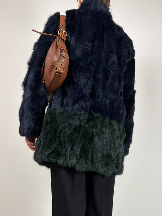 Pelliccia in lapin bicolore, blu e verde