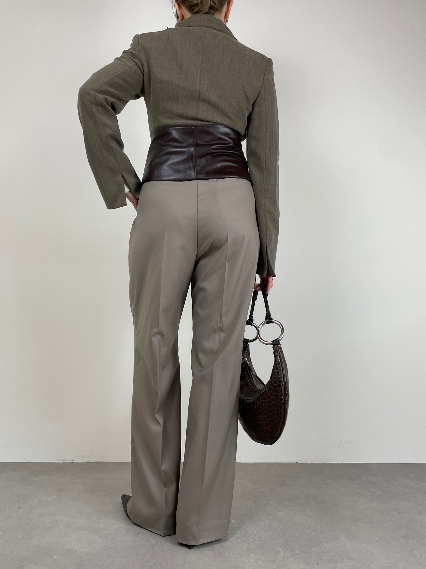 Armani Collezioni giacchetta in lana con dettagli in pelle