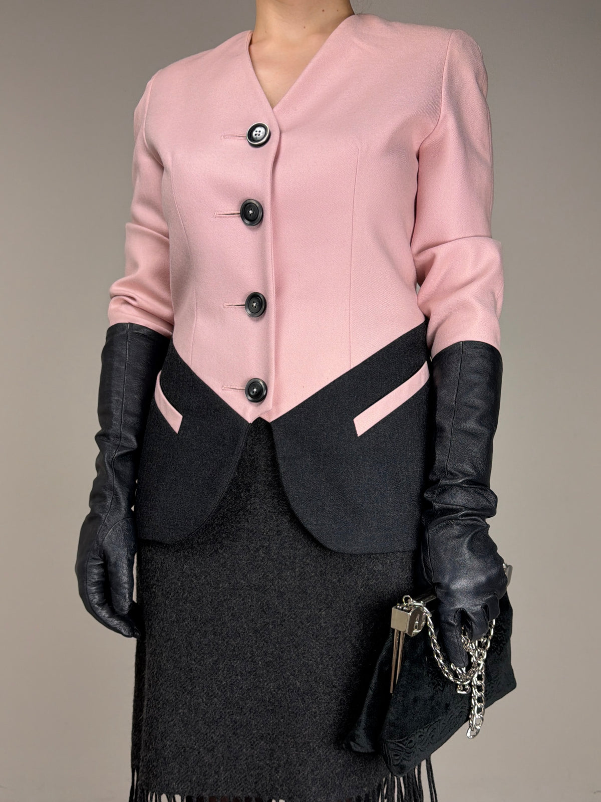 Blazer vintage in lana bicolore rosa e grigio
