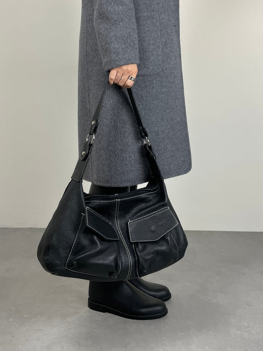 Maxi borsa in vera pelle nera