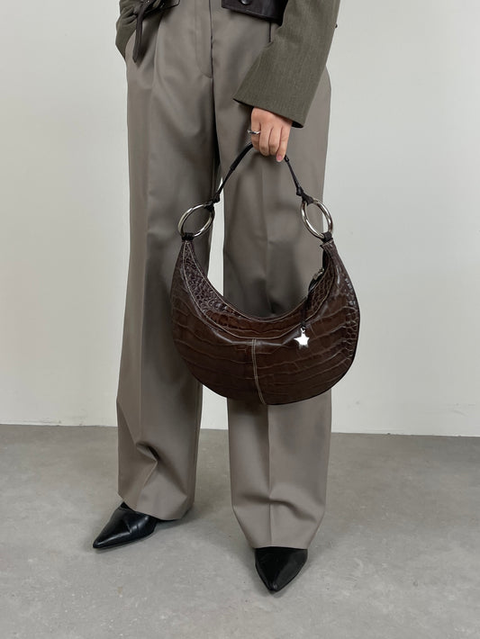Borsa hobo in vera pelle effetto coccodrillo