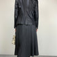 Blazer in vera pelle blu notte con bottoni in madreperla