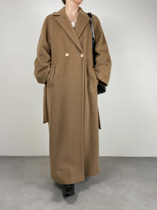 Cappotto vintage Made in Italy in velour di alpaca e lana color nocciola