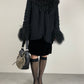 GENNY cardigan in misto mohair e seta con pelliccia Mongolia