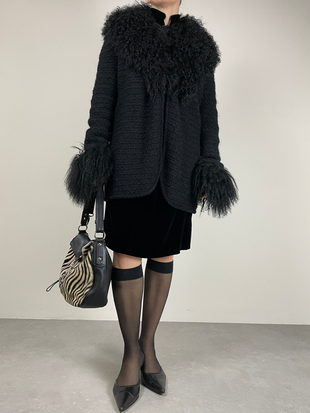 GENNY cardigan in misto mohair e seta con pelliccia Mongolia