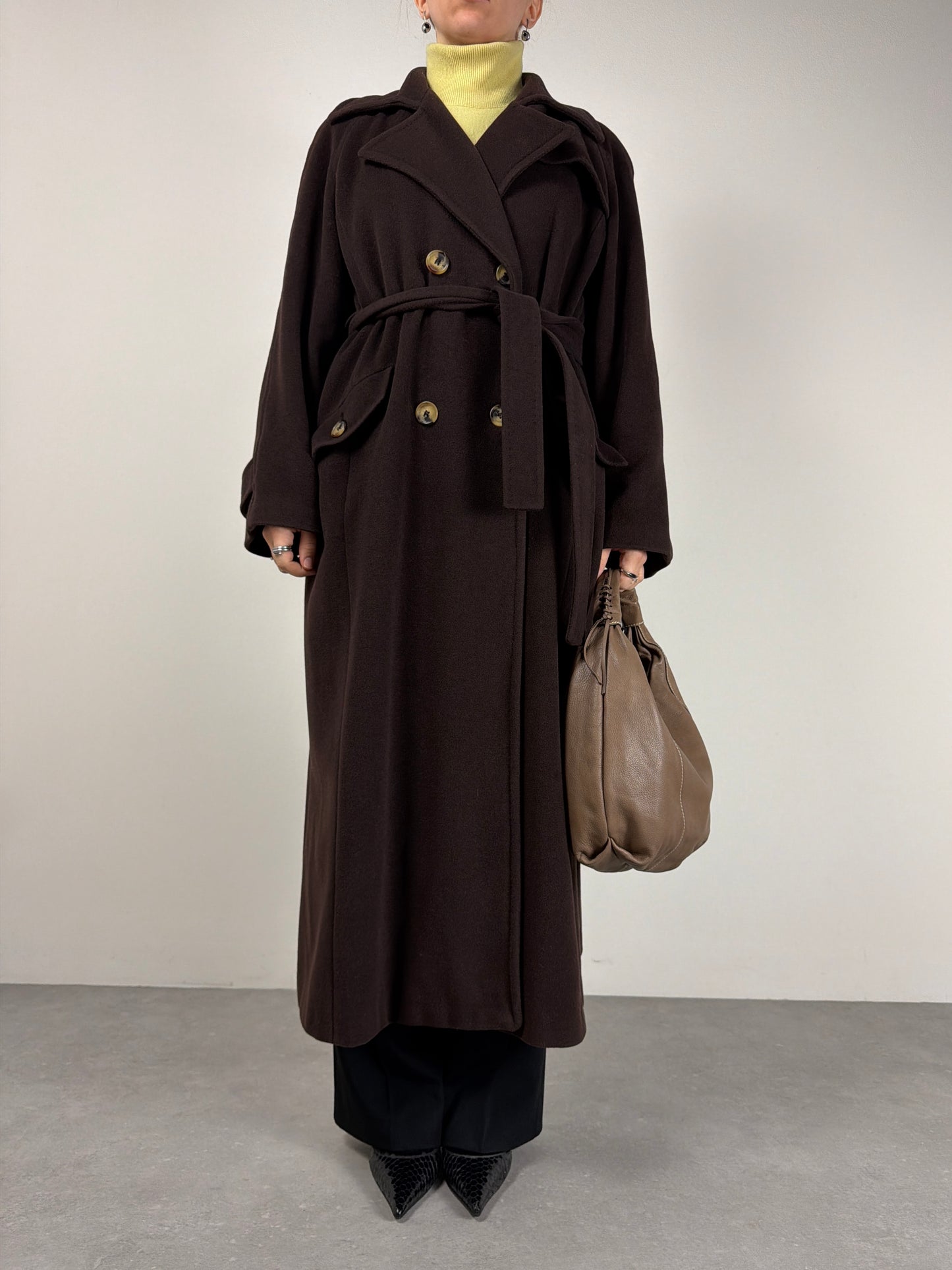 Cappotto lungo in lana color cioccolato