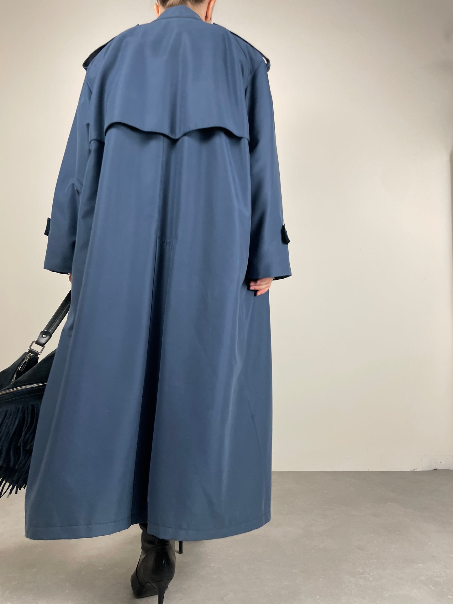 Trench vintage con gilet staccabile in vera pelliccia lapin