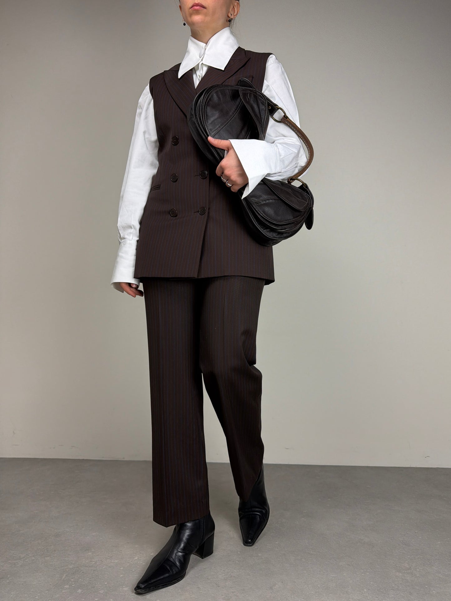 Completo vintage con gilet e pantalone in lana gessata