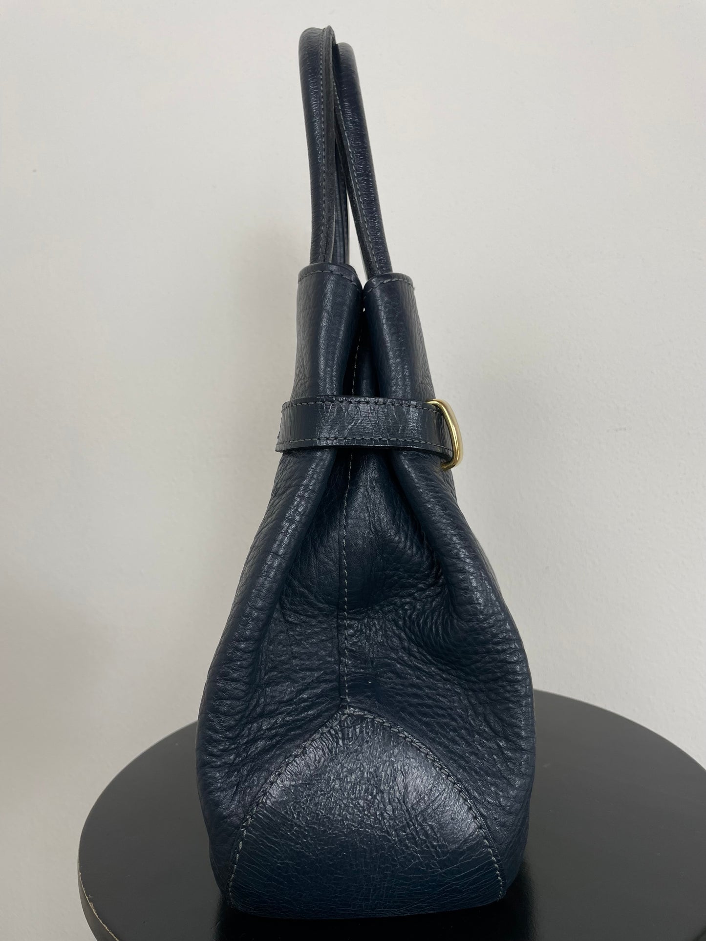 Blue leather handbag