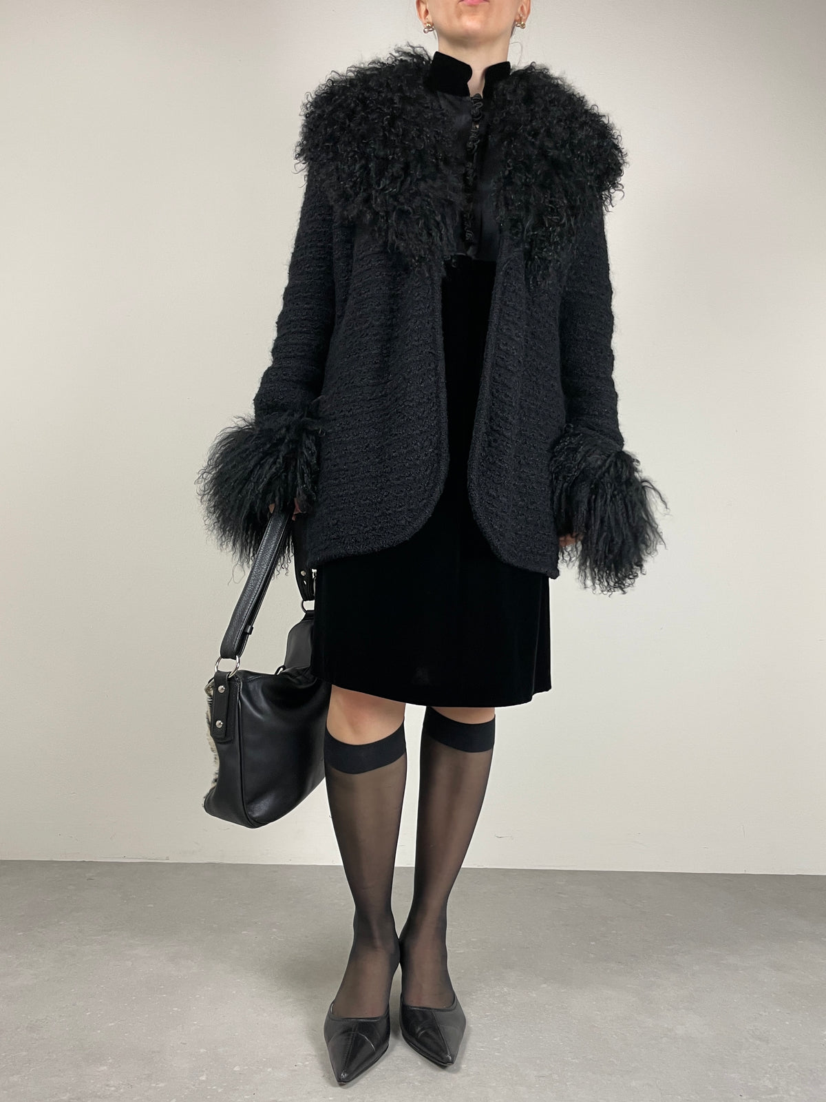 GENNY cardigan in misto mohair e seta con pelliccia Mongolia