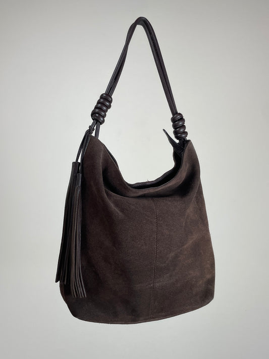 Borsa in vera pelle suede marrone