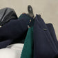 Cappotto a doppiopetto lungo blu in lana made in Italy