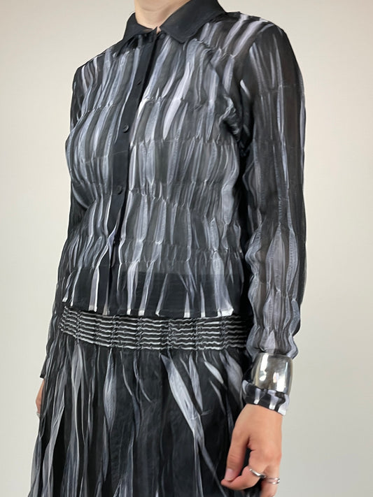 Camicia bicolor in tulle plissettato