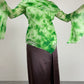 Top vintage in seta tie-dye con balze e maniche a campana