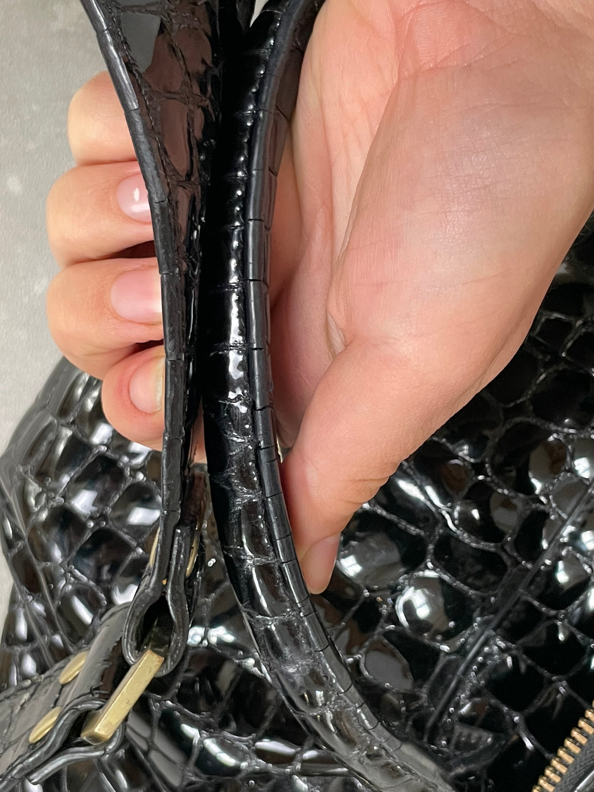 Borsa in vera pelle effetto coccodrillo lucido