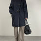 Cappotto grigio con alamari in lana, angora e cammello