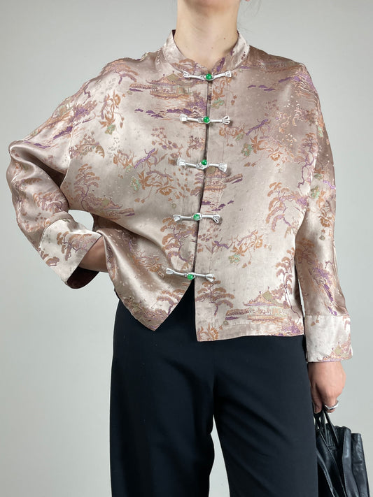 Giacca asiatica in jacquard di pura seta
